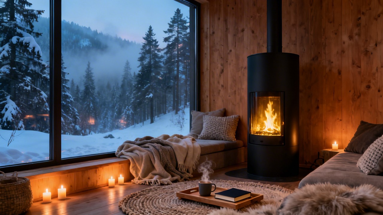 Peaceful Winter Night ❄️ Soft Piano & Fireplace Sounds 🌙 Cozy Ambience for Deep Focus & Relaxation