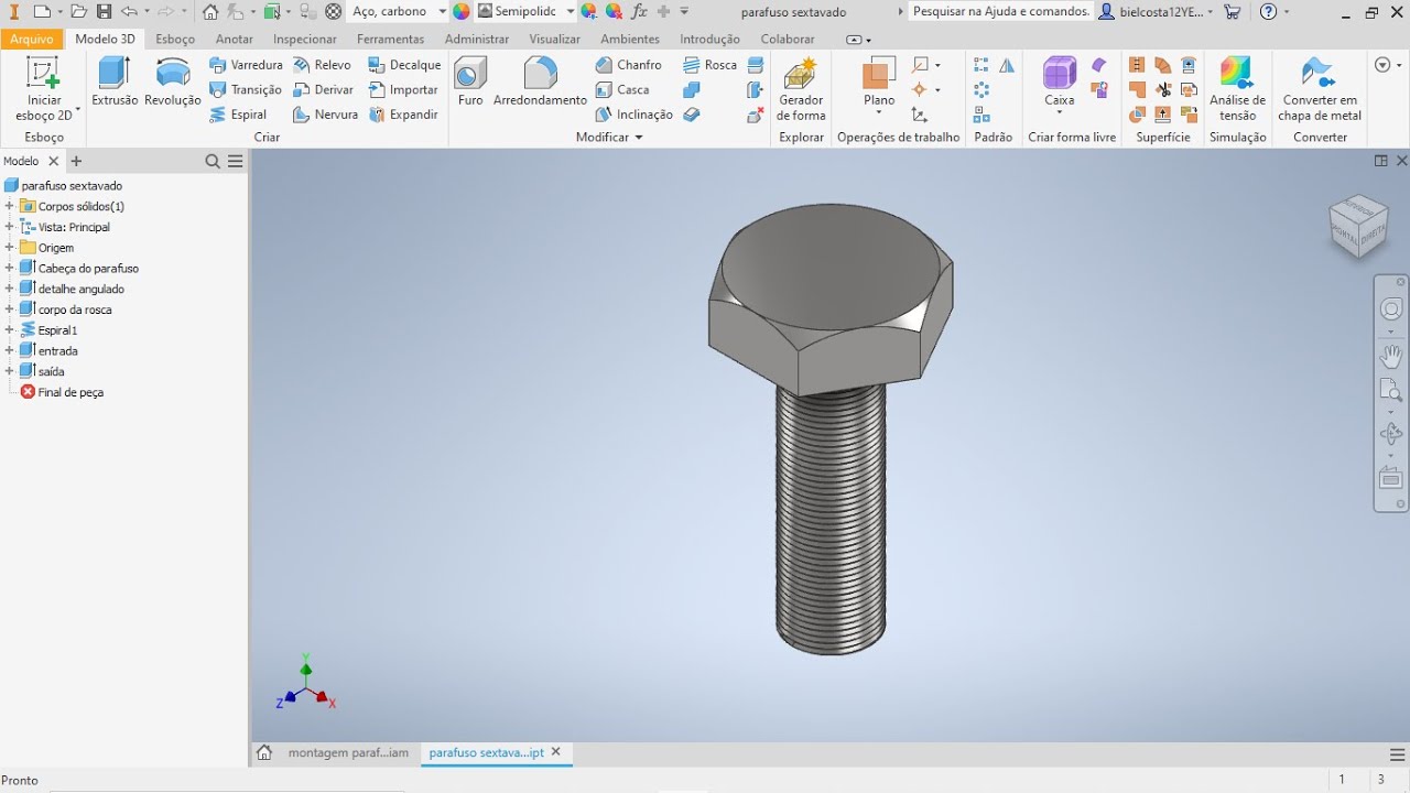 Como desenhar parafuso e porca sextavada no Autodesk Inventor #parafuso inventor #autodesk inventor