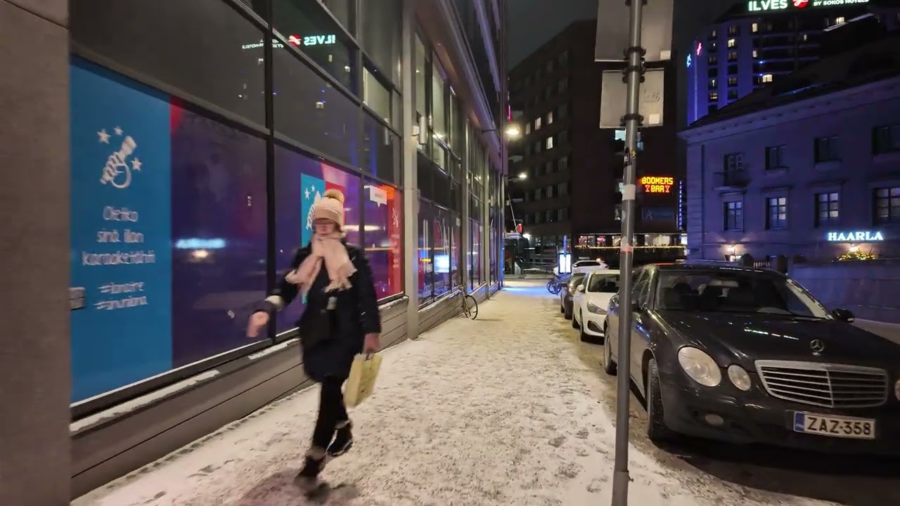 Tampere Finland Winter Night Snow Walk ❄️ Tampere City Centre | 4K Walking Tour