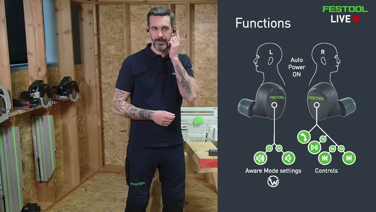 Festool LIVE🔴[FR] Nouvelle scie sabre sans fil RSC 18 et protection auditive Bluetooth® GHS 25 I