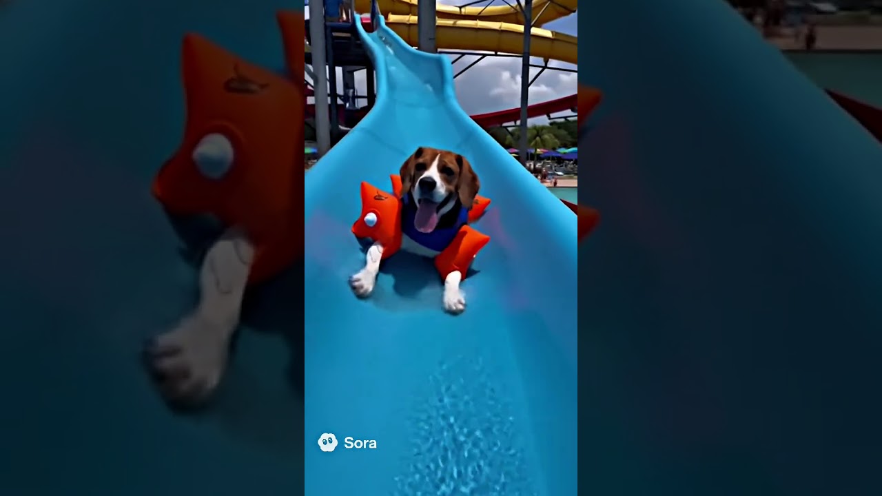 Baby Beagle at the waterpark #nature#beagle #waterpark#slide#ai