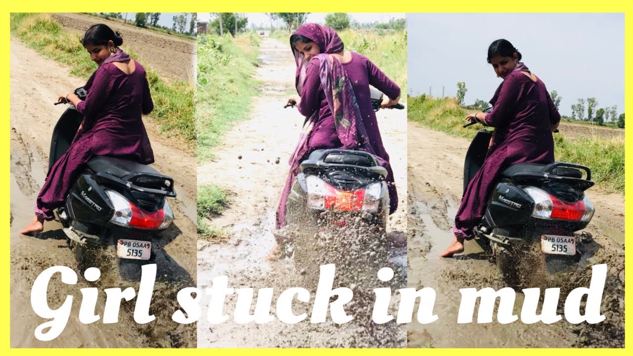 Girl stuck in mud | scooty stuck in mud 2023 | off-roading with scooty by Indian girl 👧