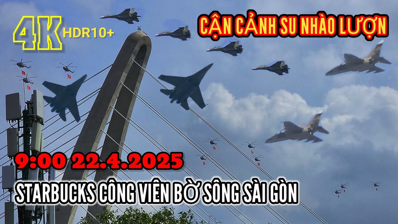 FULL Biểu diễn máy bay chiến đấu, 10 trực thăng kéo cờ Việt Nam bay vào Dinh Độc Lập Sài Gòn