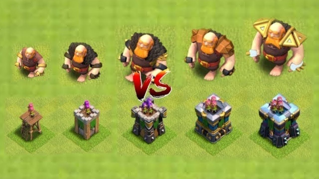 Every level Archer tower vs every level giant attack clashofclans game 