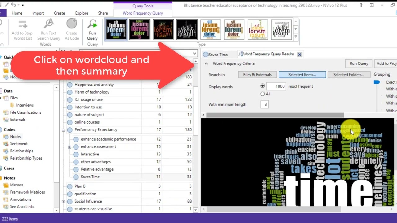 Removing unwanted words from word cloud in NVivio (Add to stop words list)