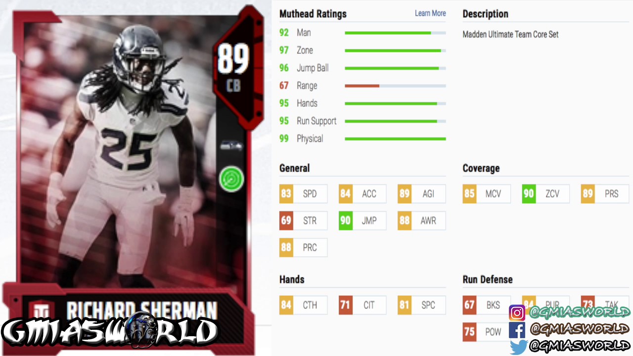 RICHARD SHERMAN'S RATING IN MADDEN 18 ULTIMATE TEAM KINDA SUCKS! BASE ELITE 89 OVERALL!