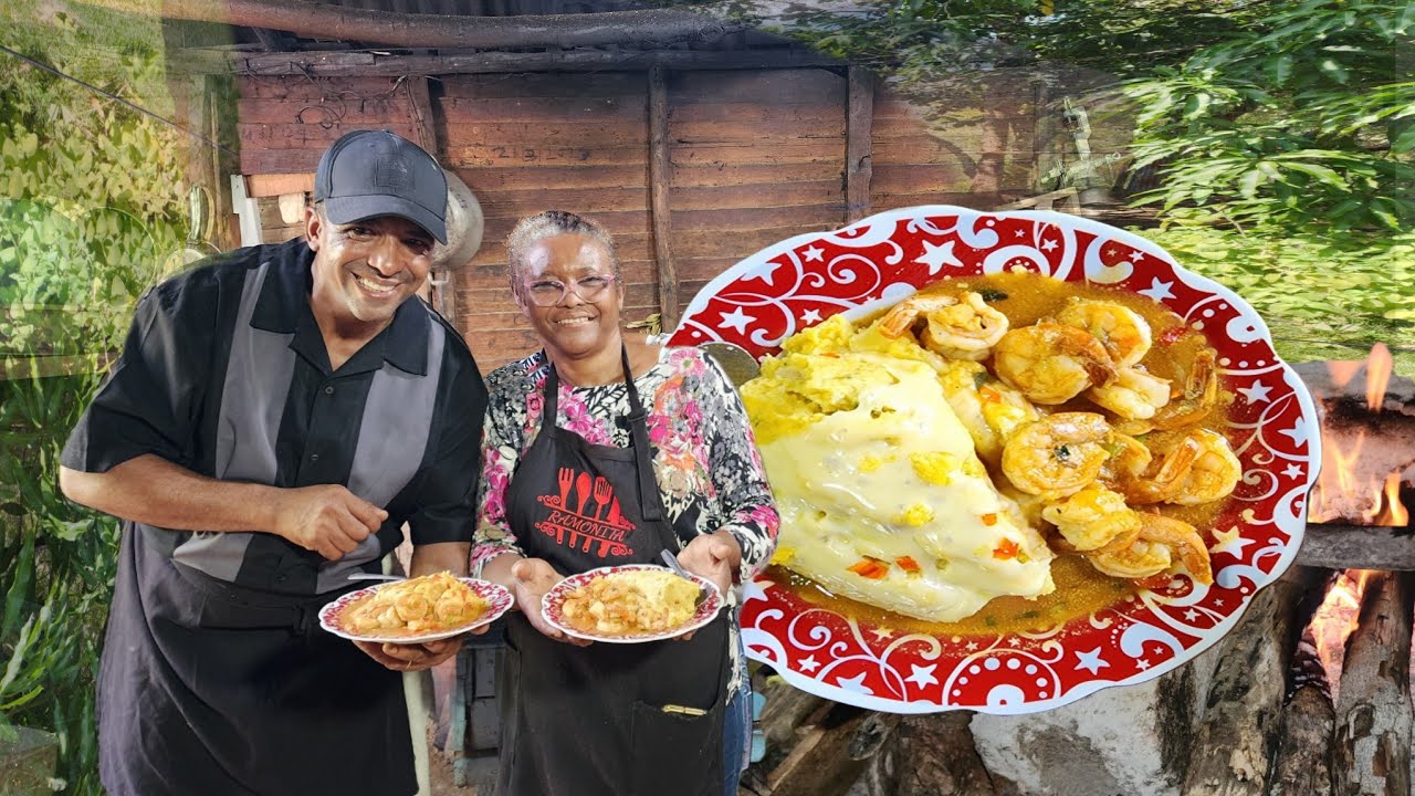 Chef Cesarin en La Cocina de Ramonita, Cocinando Camarones y Polenta.