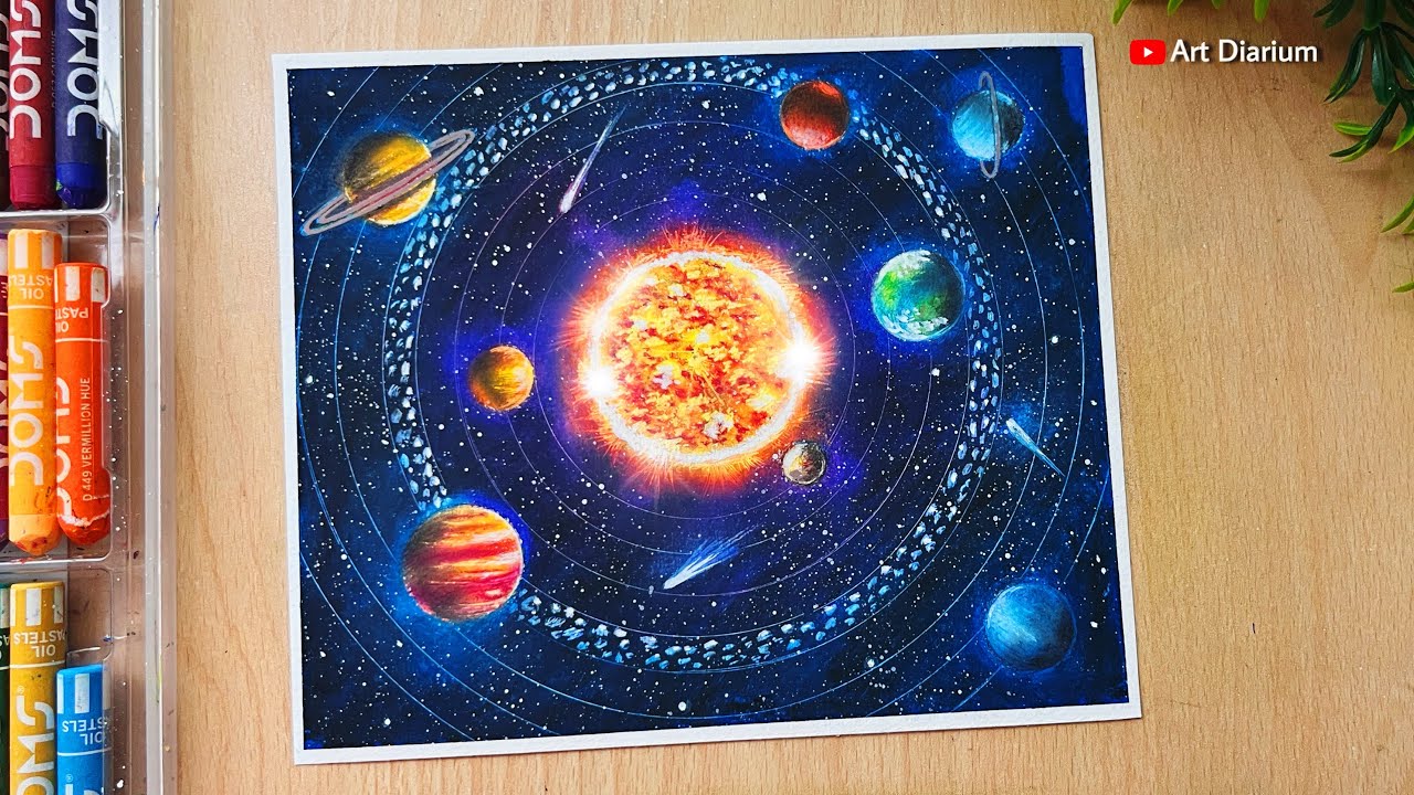 Solar System Drawing with Oil Pastels | Step-by-Step for Beginners