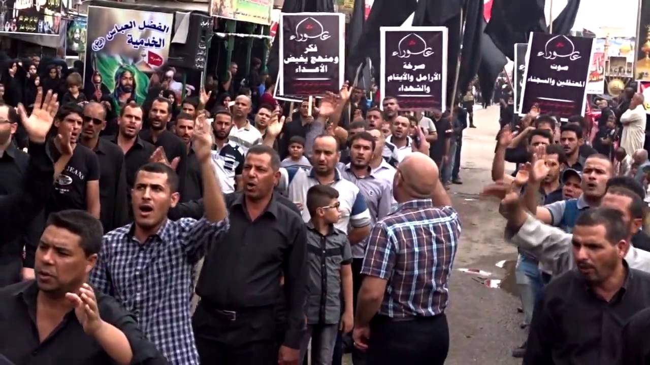 هتافات موكب حسين العصر   انصار السيد الصرخي في الديوانية 7 محرم 1437هـ