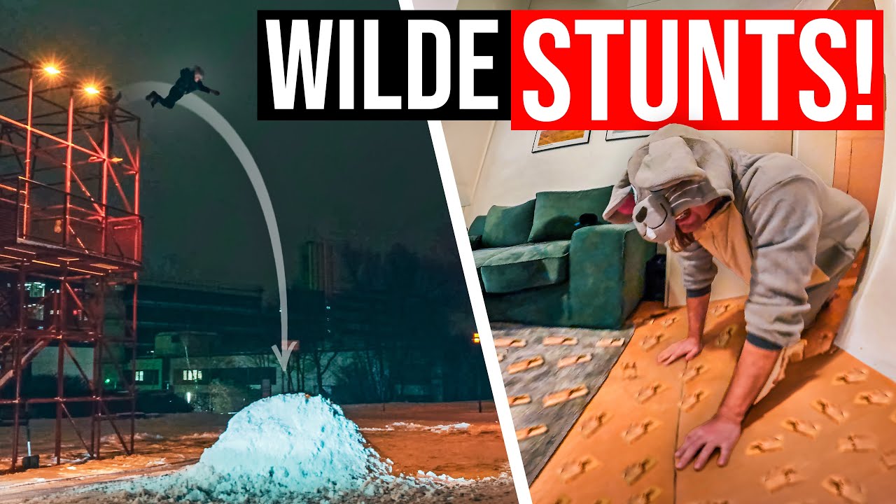 SCHNEEHAUFEN Spr&uuml;nge in der INNENSTADT! & Stunt mit 200 MAUSEFALLEN! 