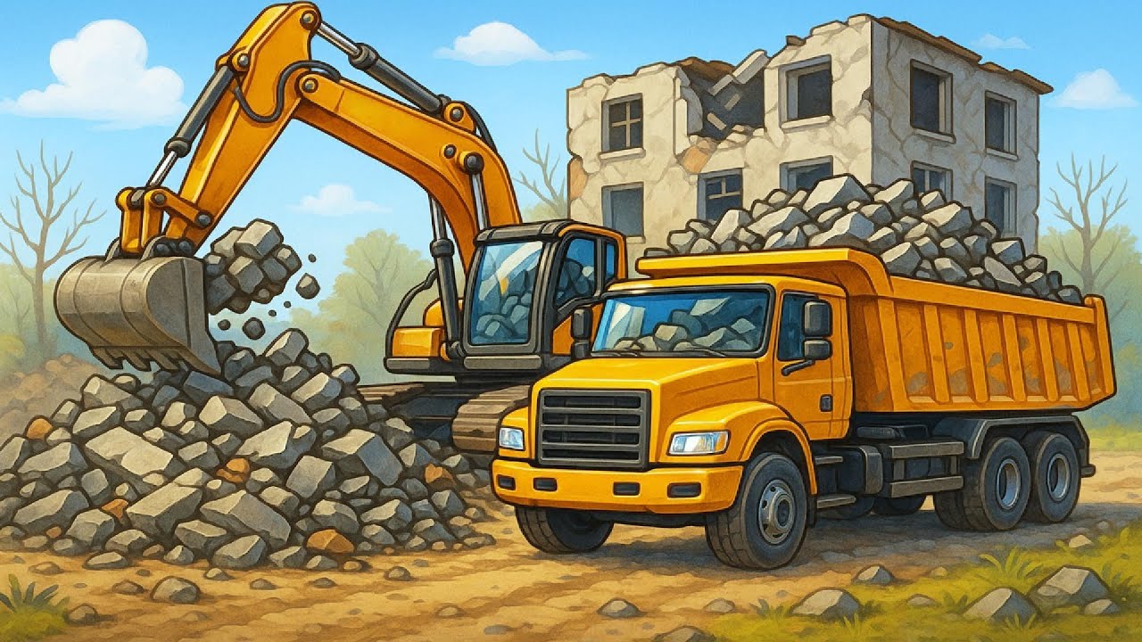Demolishing the Old Building 🏗️ – Excavator & Dump Truck at Work | Construction Vehicles Story