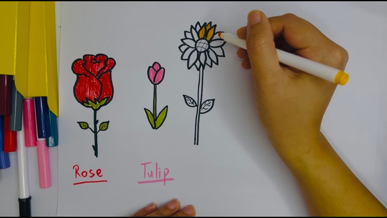 Draw Flowers Learn English 🌷Vẽ hoa & học tiếng Anh