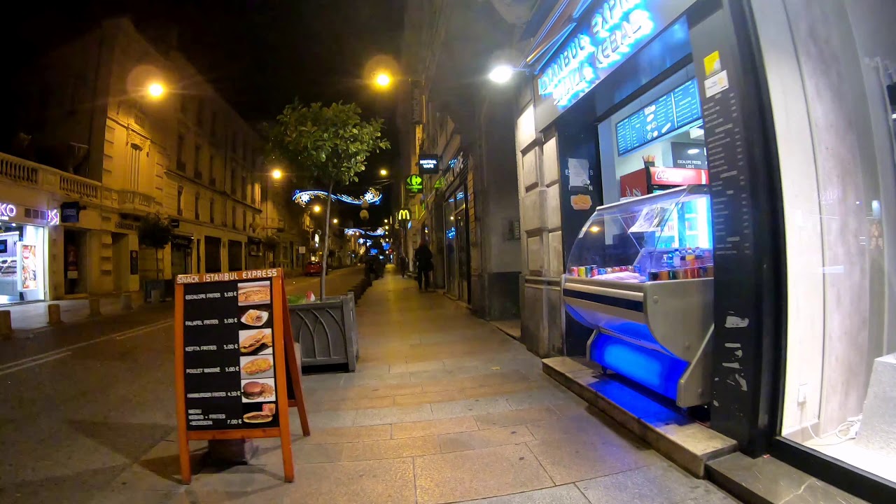 [4k]  Avignon France, Walking the night of the city from the station of Avignon Centre