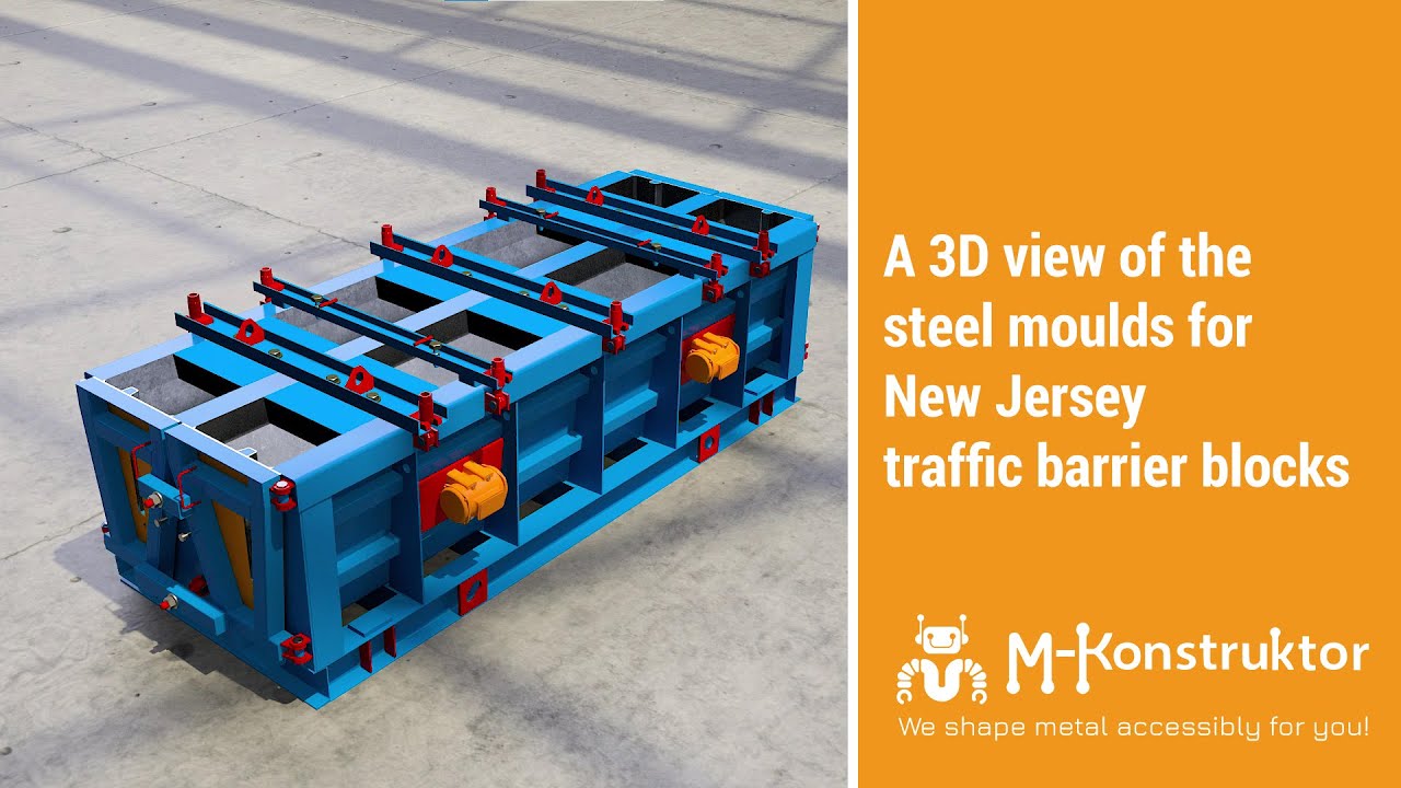 A 3D view of the steel moulds for New Jersey traffic barrier blocks
