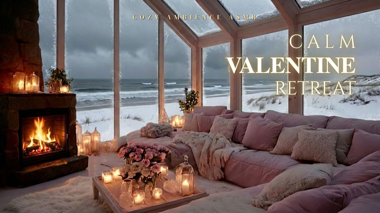 Calm Valentine Retreat 💗 Cozy Fireplace Warmth & Waves Outside for Peaceful Sleep