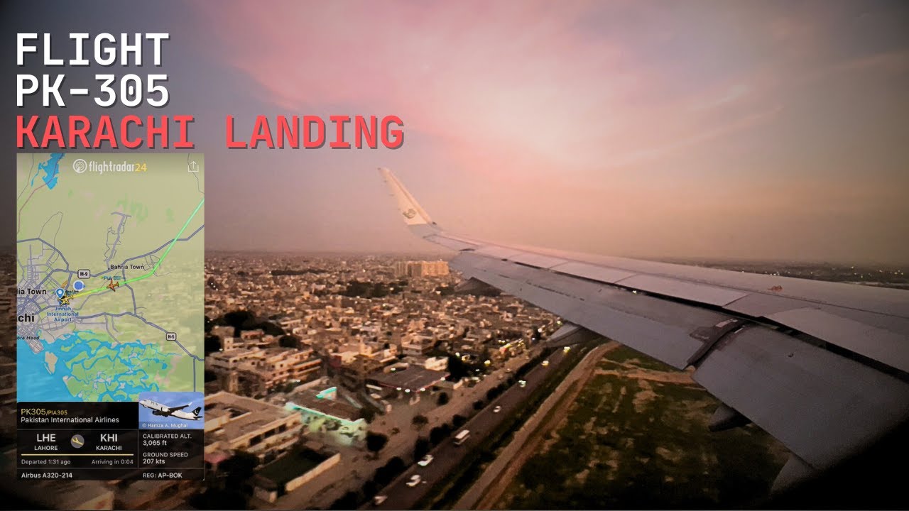 PIA A320 Smooth Landing at KARACHI Airport ( with Live ATC )