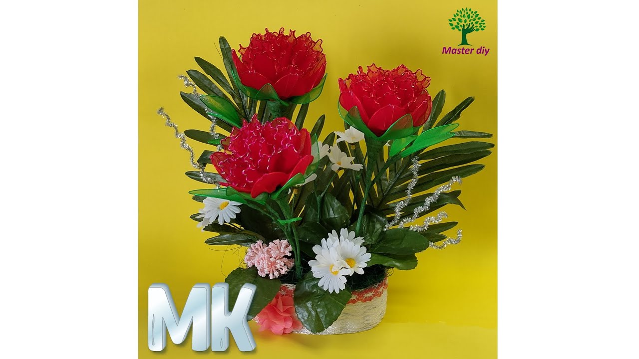 МК по вашим просьбам Пион из капрона легко и просто Цветы из капрона\Master diy