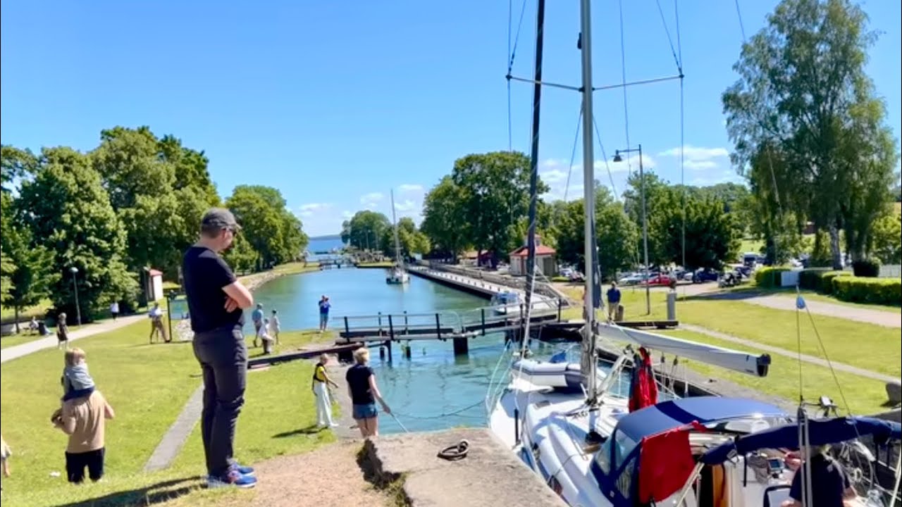 G&ouml;ta Kanal, Bergs slussar. Swedish summer by beautiful canal with 7 water locks.