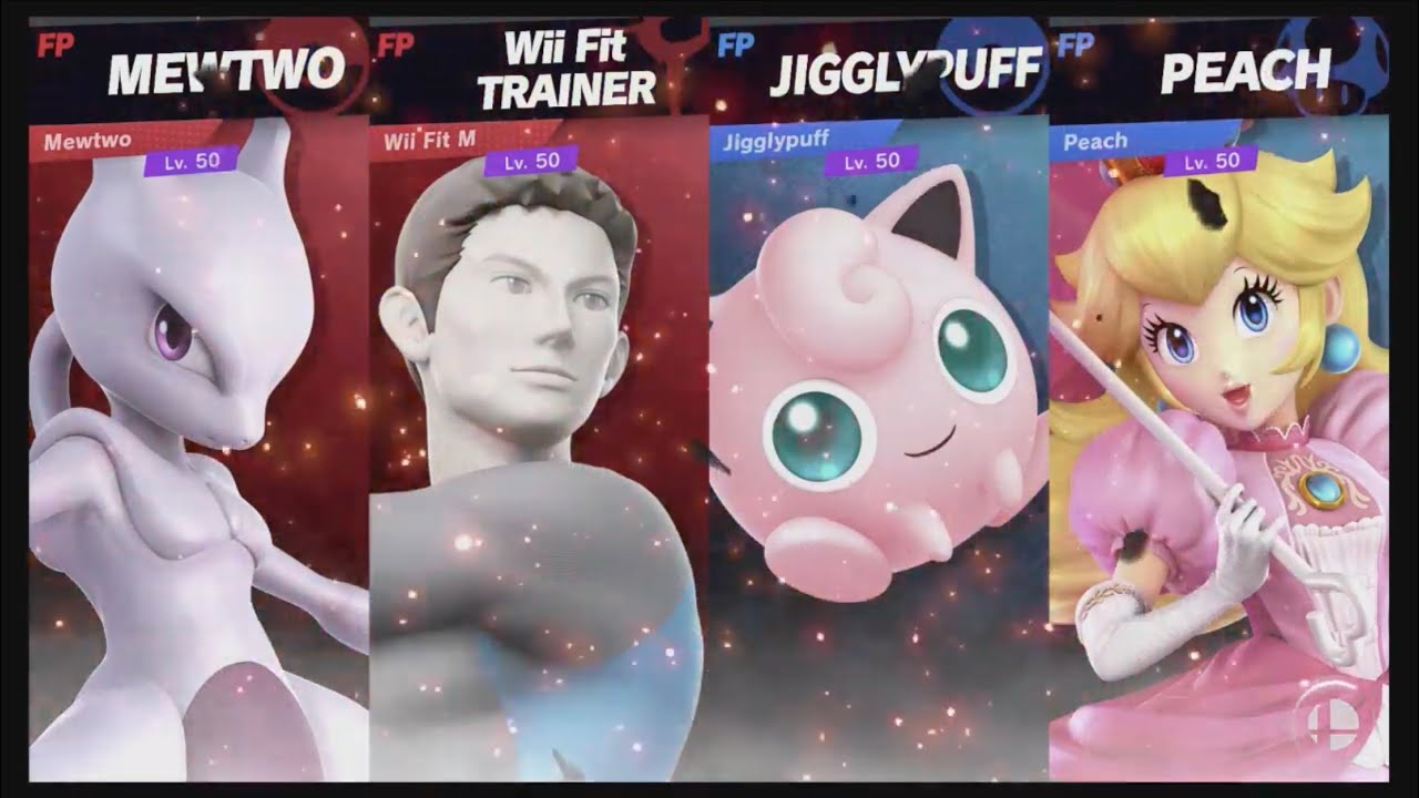 Super Smash Bros Ultimate Amiibo Fights  – Request #13279 Mewtwo & Wii Fit vs Jigglypuff & Peach