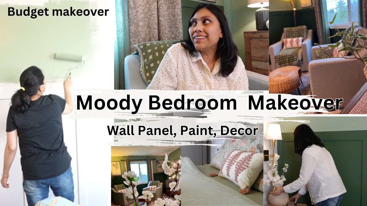 Extreme BEDROOM MAKEOVER, Moody Decor - Under 300$ - panelling, Paint, Decor - *Boring to Beautiful*