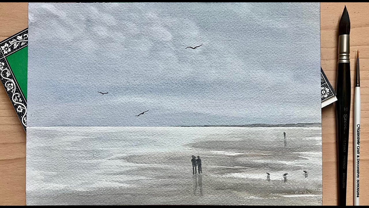 Morgaine's Simple Watercolor MACKEREL SKY Seascape, Watercolour Landscape Painting tutorial Sky Demo