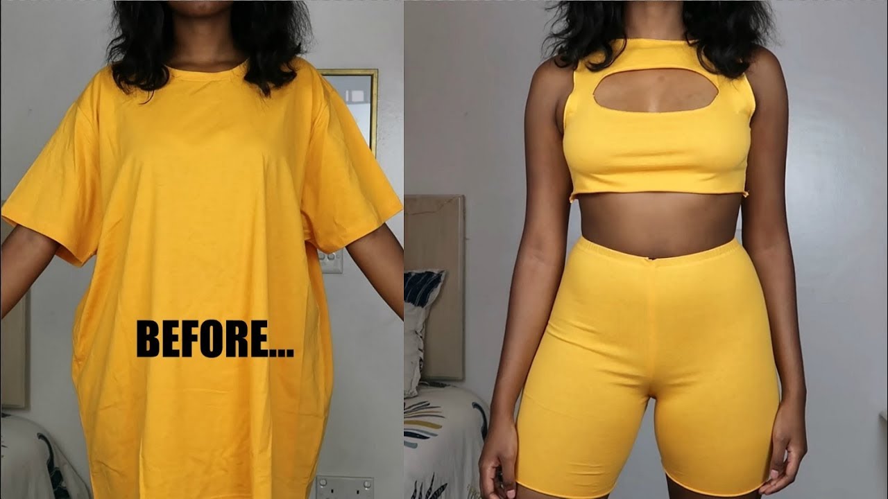 DIY: $5 Oversized T-Shirt to Two Piece Biker Set