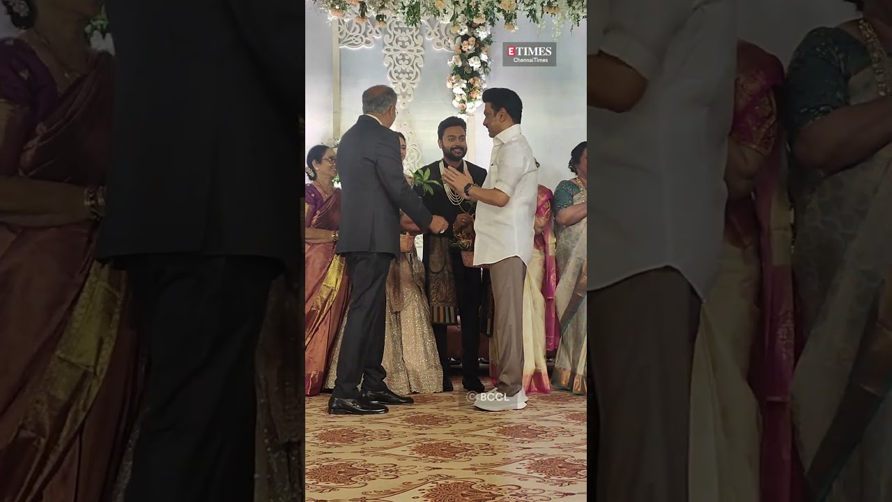 ChiefMinister ##MKSTALIN arrives at #ChinniJayanth's son wedding reception in Chennai