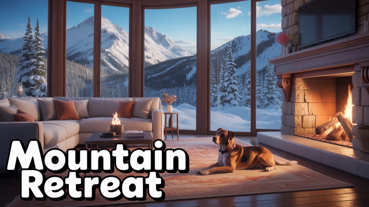 Cozy Snowy Mountain Cabin Fireplace Sounds for Sleeping and Stress Relief