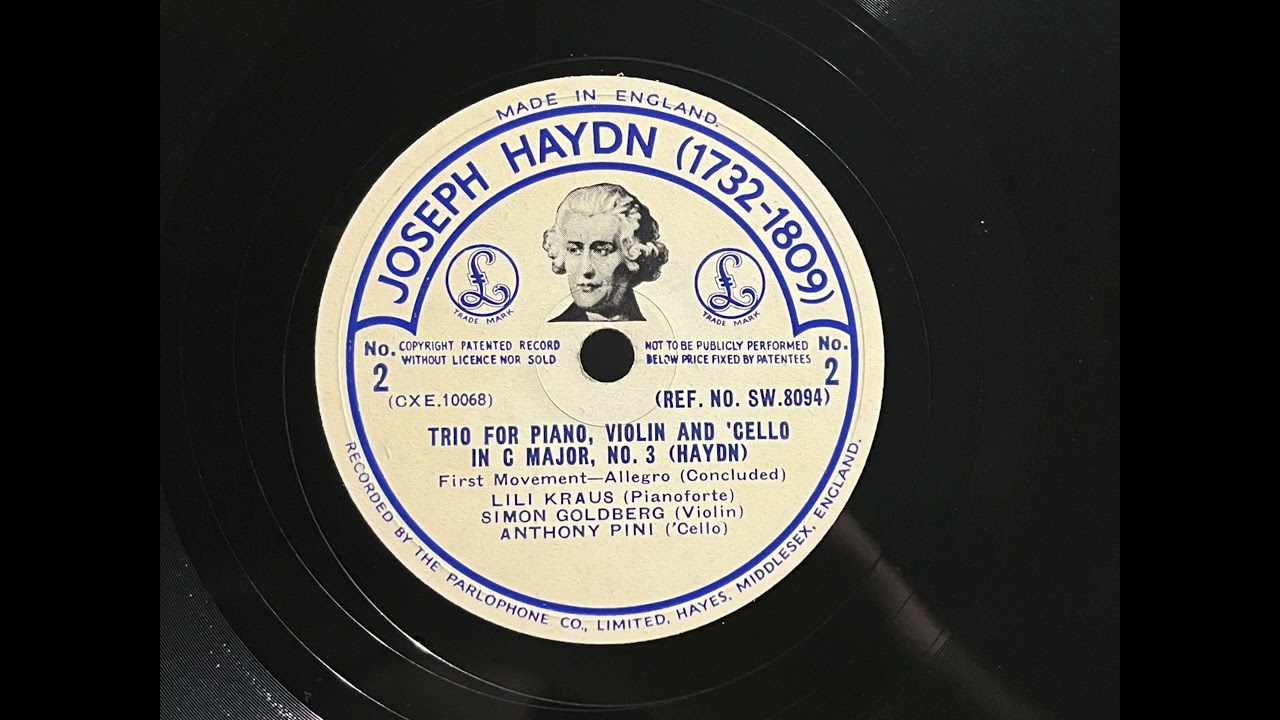 1940 KRAUS, GOLDBERG, PINI - Trio For Piano, Violin And 'Cello In G Major, No3 (2) PARLOPHONE SW8094