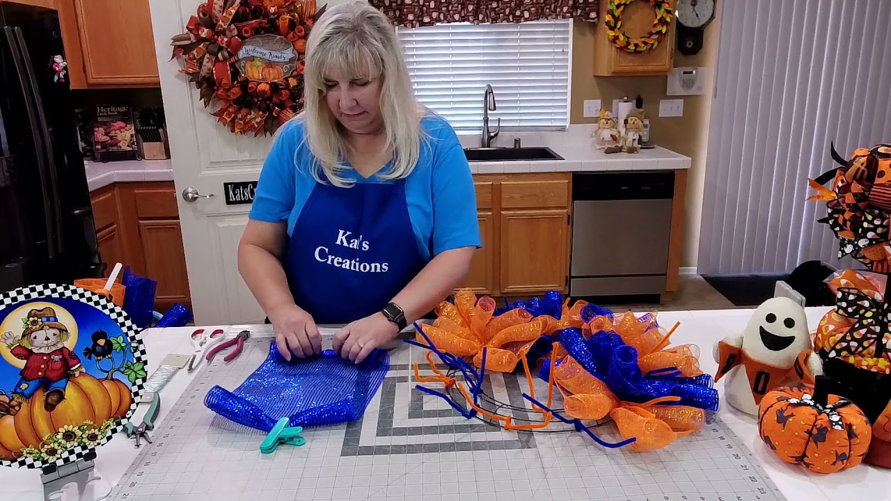 How to Make a Blue and Orange Trendy Scarecrow Pumpkin Fall Wreath Making Tutorial
