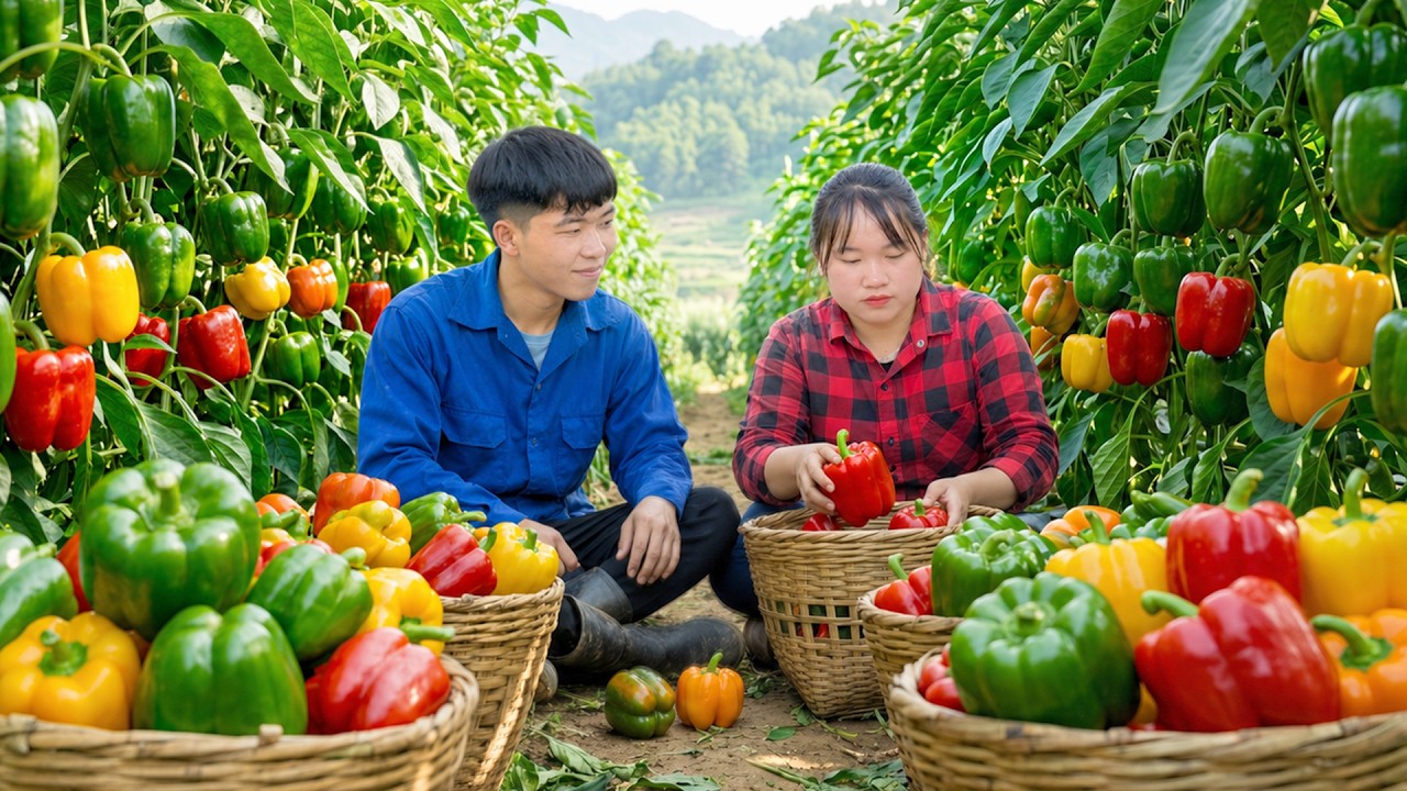 149 Days Harvesting Giant Bell Peppers to Sell at the Market - Finishing a New Water Tank