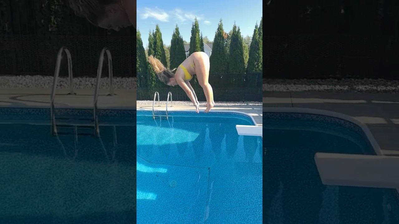 Toe Touch Jack Knife Dive into the Swimming Pool with Yellow Bikini #shorts