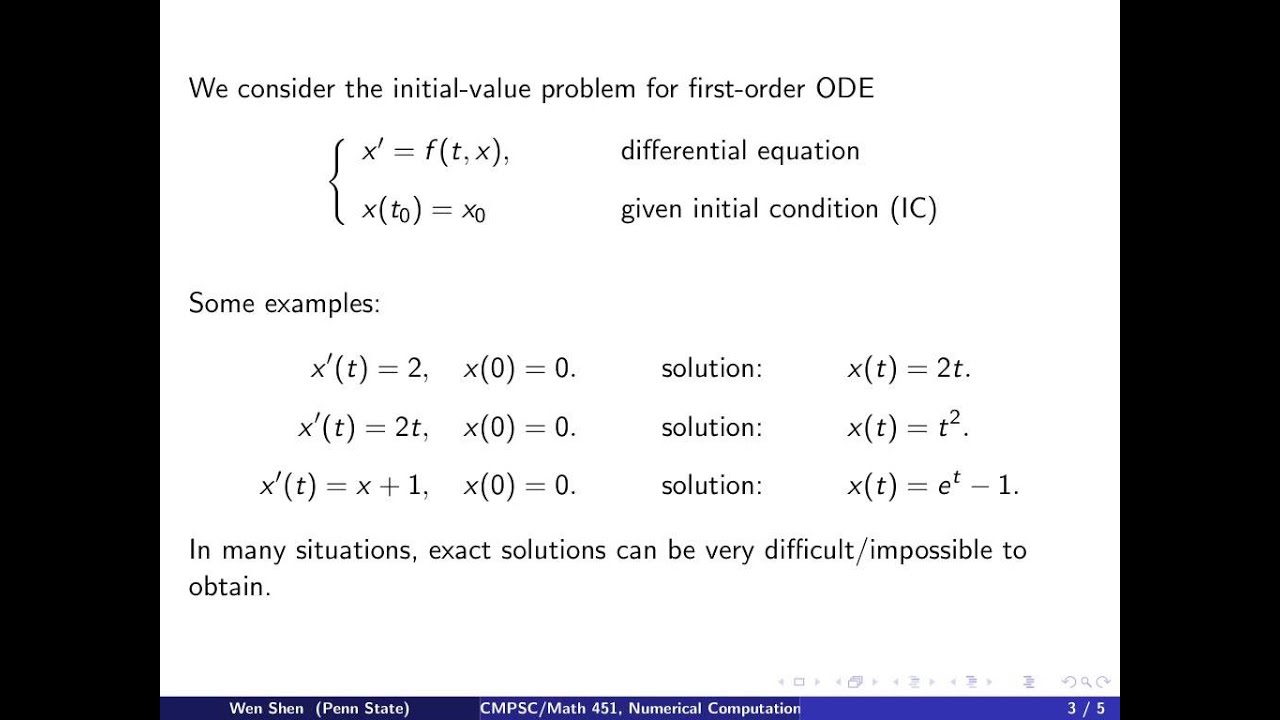 ch9 1. Numerical solutions for ODEs. Introduction. Wen Shen