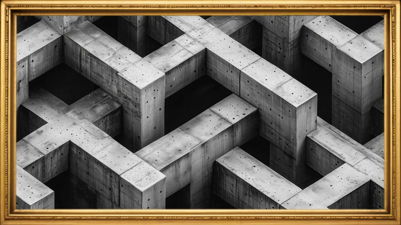 Concrete Maze: Monochromatic Architectural Patterns | 4K Frame TV Screensaver | Vintage Frame