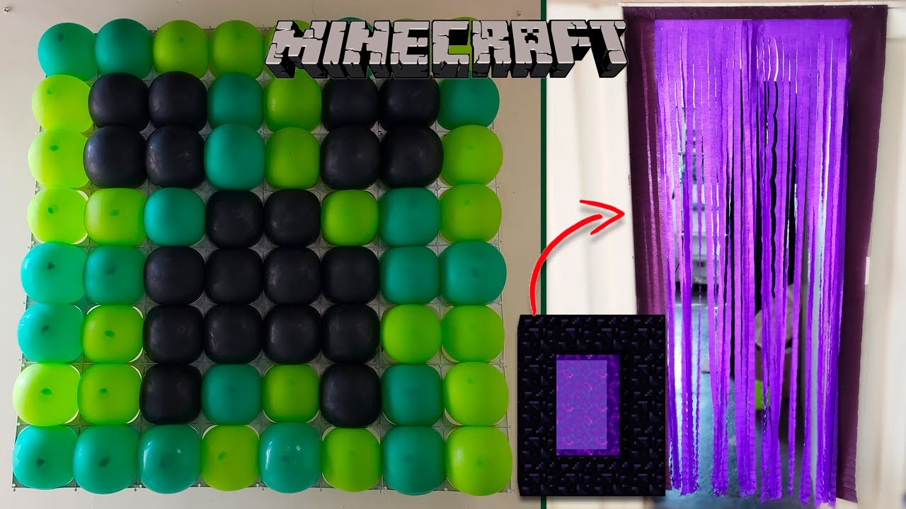 PAINEL DE BALÕES CREEPER E PORTAL DO NETHER DECORAÇÃO FESTA MINECRAFT 🎈TAMIRES MOTA