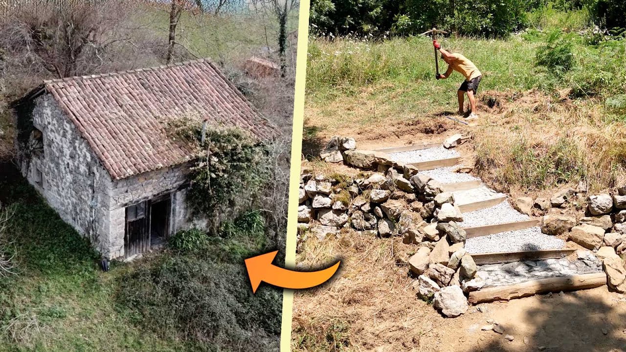 #74 🔥 Construimos ESCALERAS en la CABAÑA de Piedra Abandonada