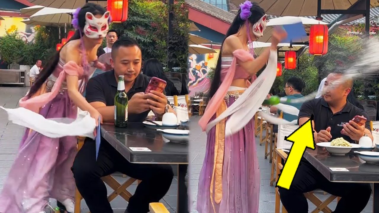 不小心脚滑亲到大哥，向用开瓶来赔罪，结果给他洗了个啤酒澡？！😂😂#汉服 #ttc #搞笑 #功夫 #funny #trick #整蛊