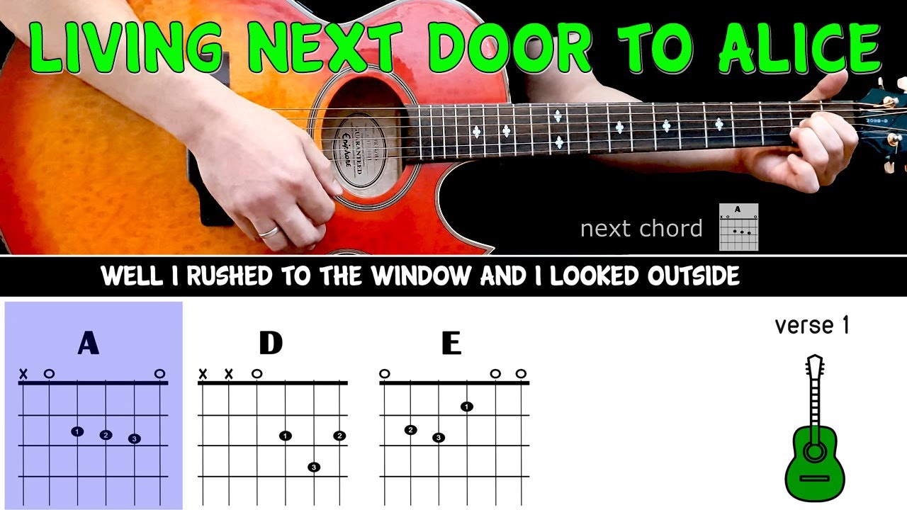 LIVING NEXT DOOR TO ALICE - Smokie - Guitar play along on acoustic guitar with chords & lyrics