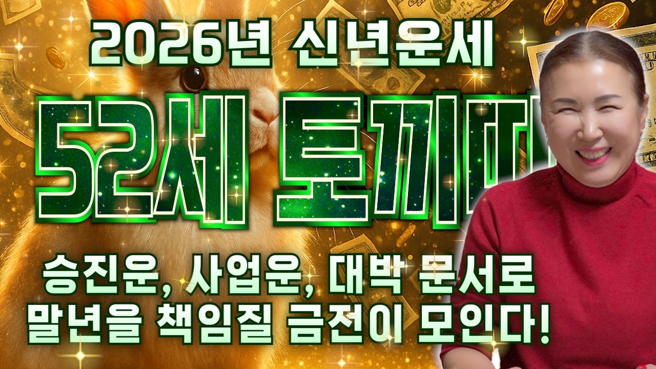 ☀️2026년 초대박나는 75년생 52세 토끼띠운세☀️ 올해 최고의 나이는 바로 여러분! 조상님의 도움으로 하늘에서 대박 문서와 금은보화가 쏟아지는 75년생 52세 토끼띠 운세