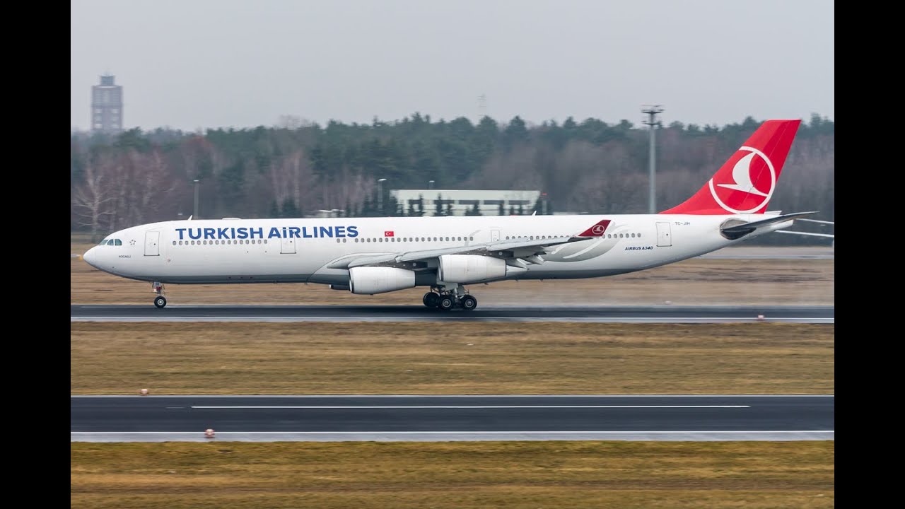 Turkish Airlines Airbus A340-300 takeoff in Berlin-Tegel! (FULL HD!)