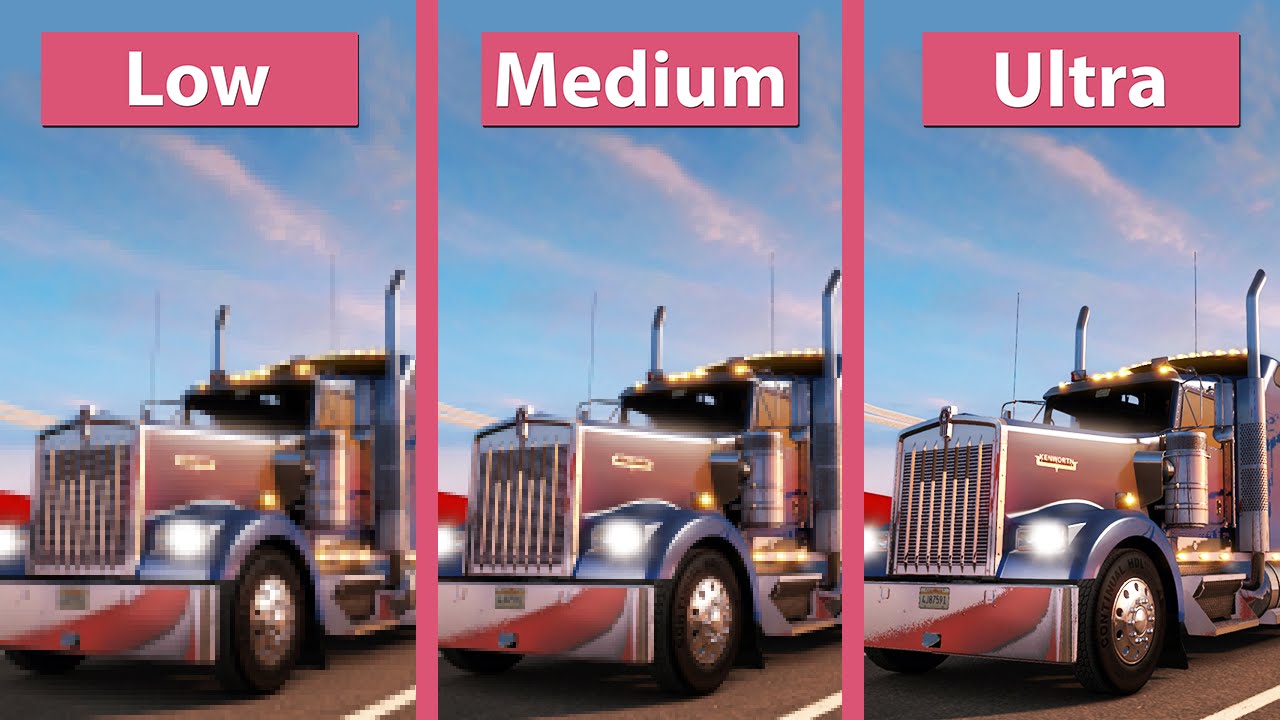American Truck Simulator &ndash; PC Low vs. Medium vs. Ultra Graphics Comparison
