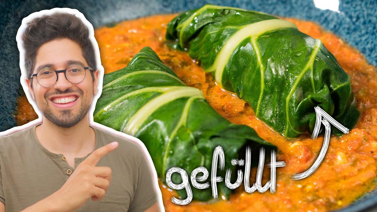 Mangold gefüllt: Kartoffel-Feta Füllung mit cremiger Kräuter-Tomatensoße
