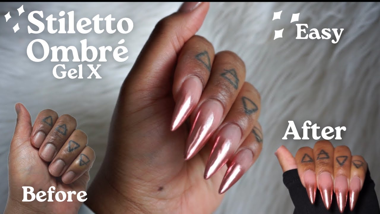 How To Do Gel X Ombré Chrome Nails At Home | DIY Step By Step | Beginner Friendly | Stiletto 🤍