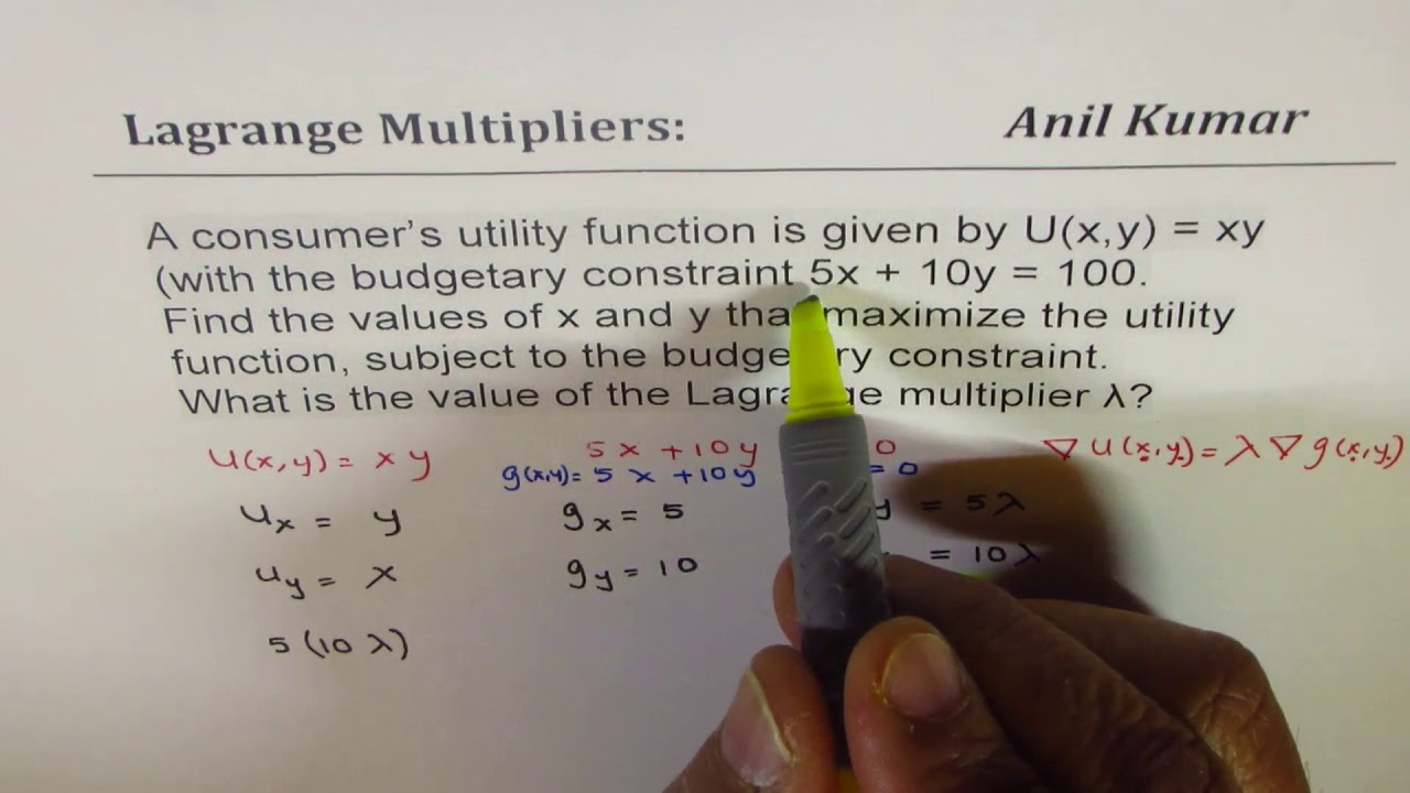 Lagrange Multiplier Equation for Two variable Optimization with One Budgetary Constraint