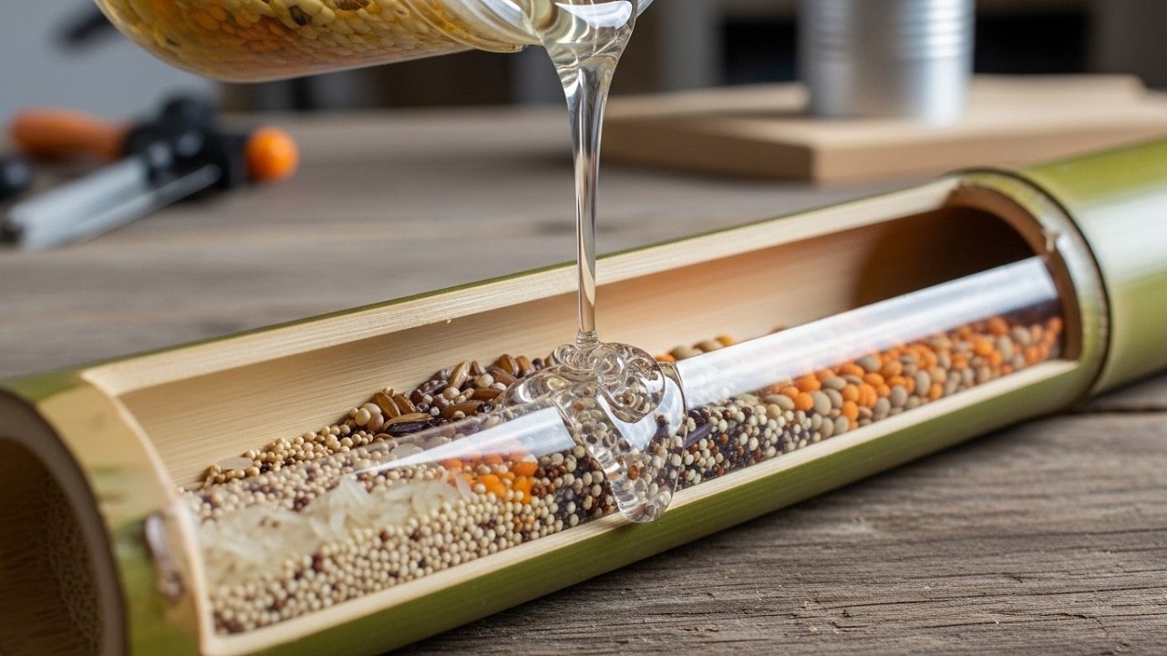 Crazy! Put The Grains into The Bamboo Tube and Pour in The Epoxy!