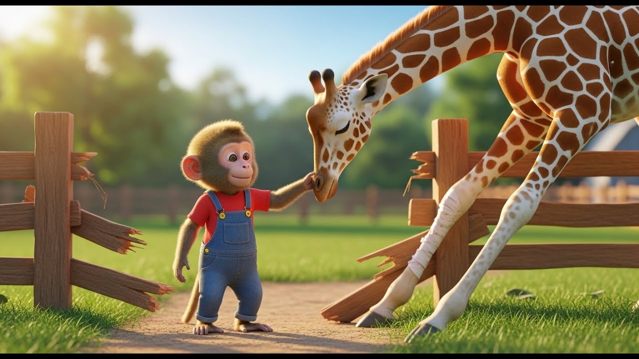 Giraffe Gets Stuck! Monkey Hero to the Rescue | Fun Animal Story for Kids