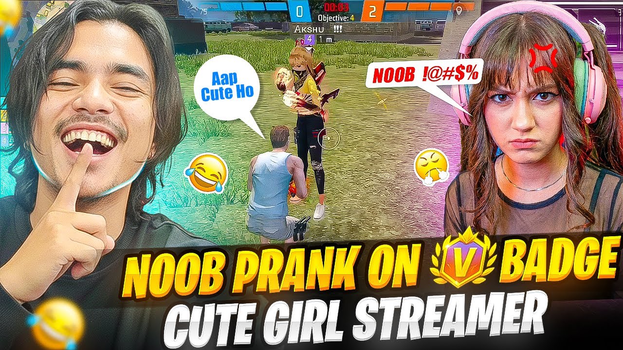 Noob Prank on  V Badge  Cute girl Streamer😱 She Call me Jadugar - Garena freefire