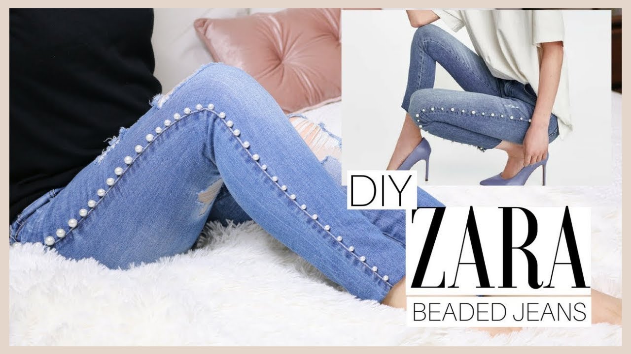 DIY Zara Inspired Pearl Beaded Jeans I Simple & Inexpensive I The Mira Edit