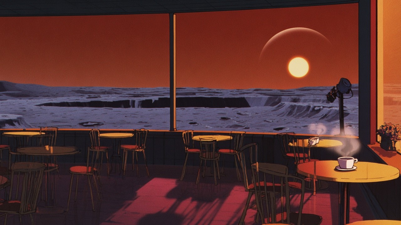 nightfall at a jazz café on another planet