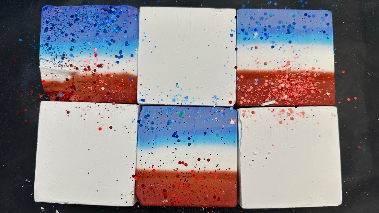 Blue and Red Dyed + Soft PJ Blocks | ASMR Gym Chalk | Oddly Satisfying ❤️💙🤍